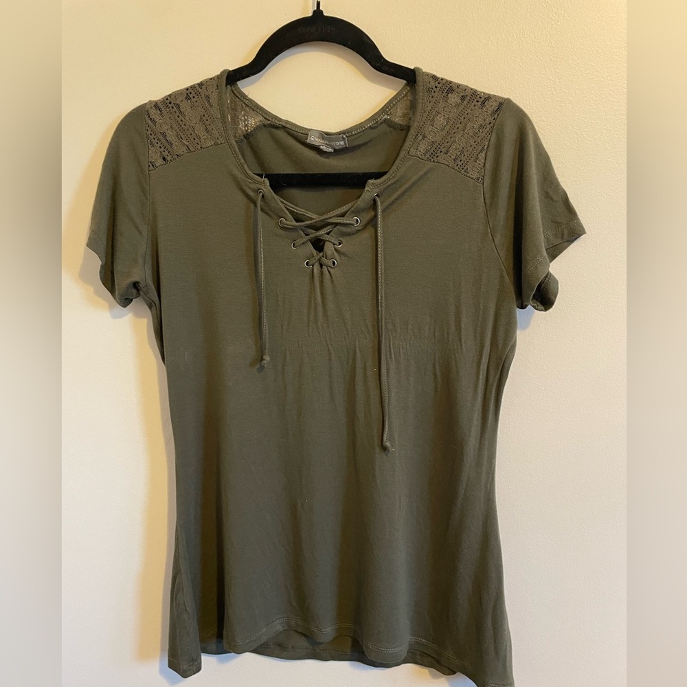 Olive Green Lace up T-shirt